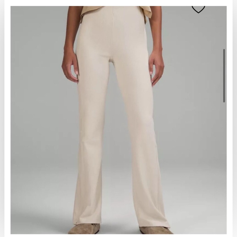 Lululemon Brushed Softstreme Ribbed Zip Flared 32.5” Pant Size 10 Bone